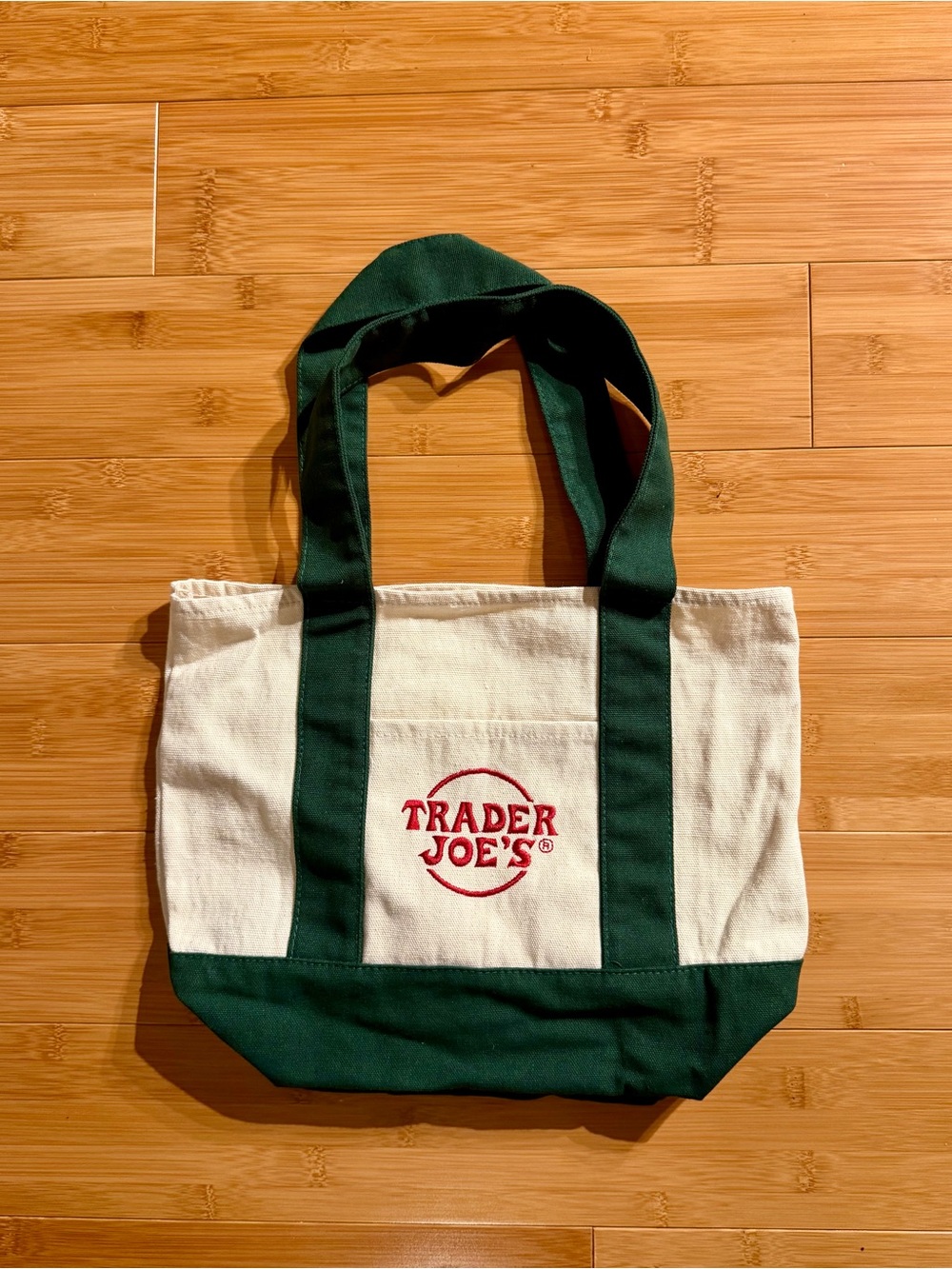 Trader Joe’s Mini Tote Bag in Cream and Green